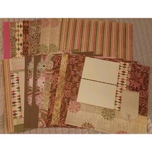 French Floral Pink and Brown Scrapbook Paper  12x12 Paper 21 Sheets
